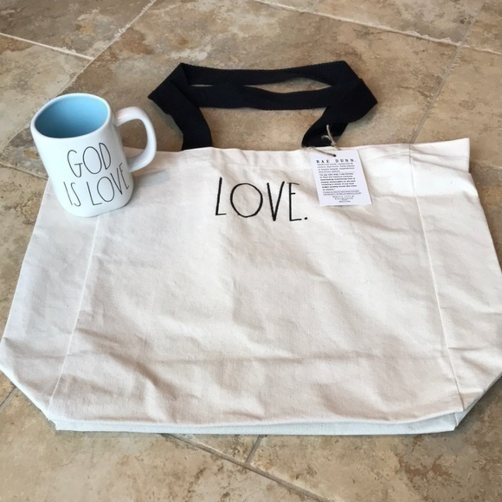 Rae Dunn - ‘Love/God is Love’, bag/mug bundle. NWT Firm!